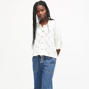 NWT Electric & Rose Knit Camp Shirt S Cloud White Boxy Collared Top Short-Sleeve